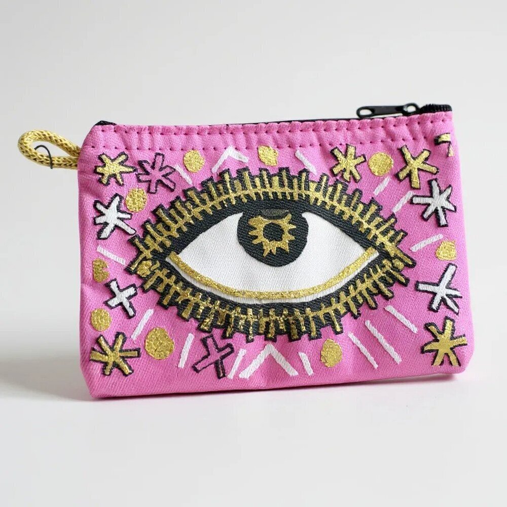 Pink Evil Eye Coin Purse, Small Fabric Pouch